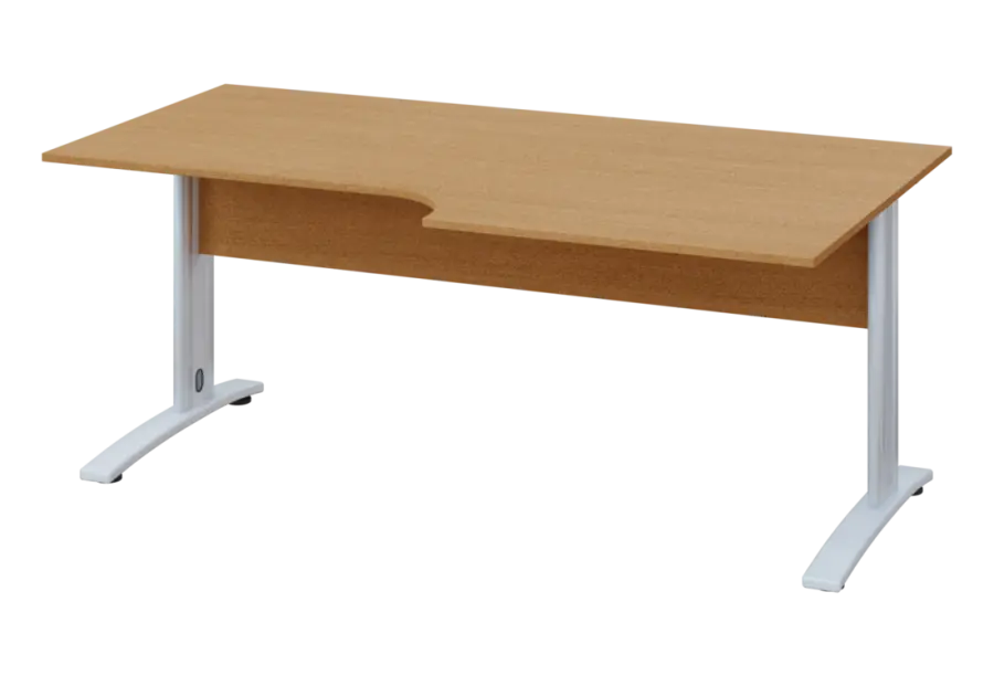 ERK 28 - 188 stůl kancelářský, rohový, pravý, kovová podnož bílá, deska 25 mm, široký 1800 mm, buk Royal